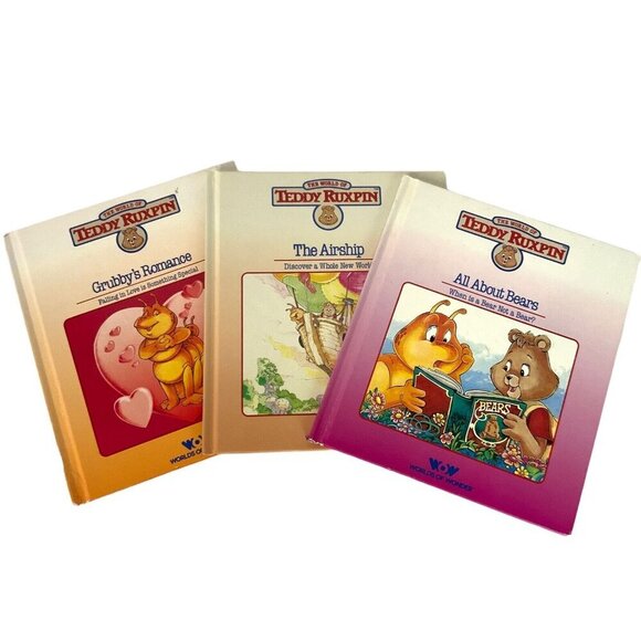 The World Of Teddy Ruxpin 3 Book Lot Grubbys Romance The Airship All About Bears - Picture 1 of 4